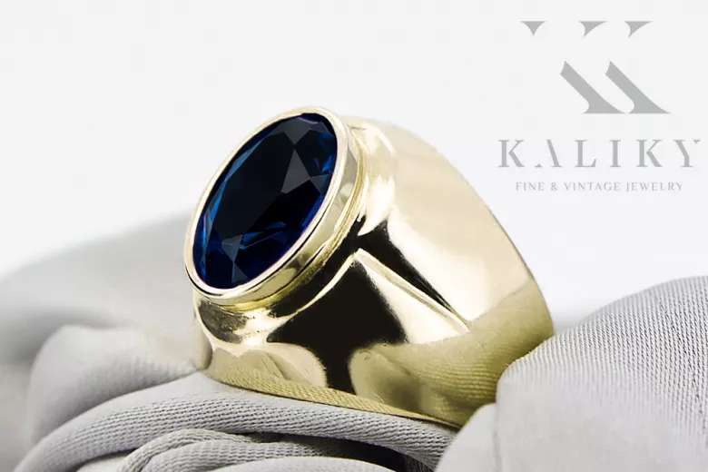 Oro amarillo de 14 quilates Zafiro Anillo Vintage vrc296y